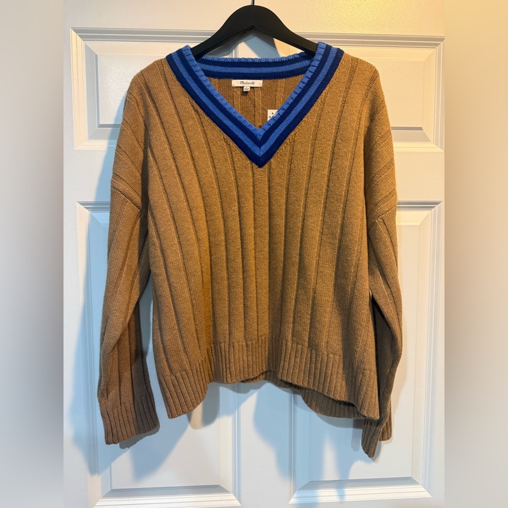 Madewell Tipped V-Neck Oversized Sweater NWT Size Large - Picture 6 of 10